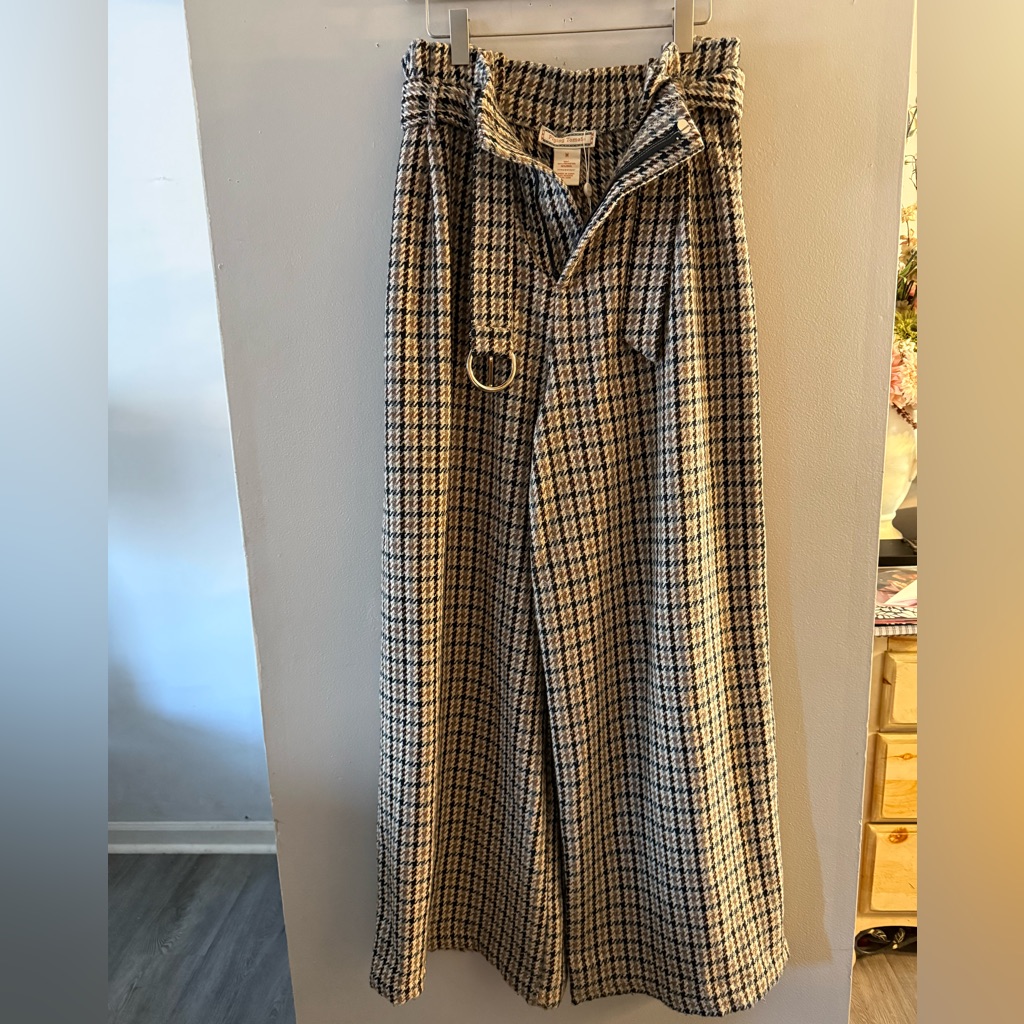 Flying Tomato Brown And White Houndstooth Pants Sz M Nv Broken Zipper